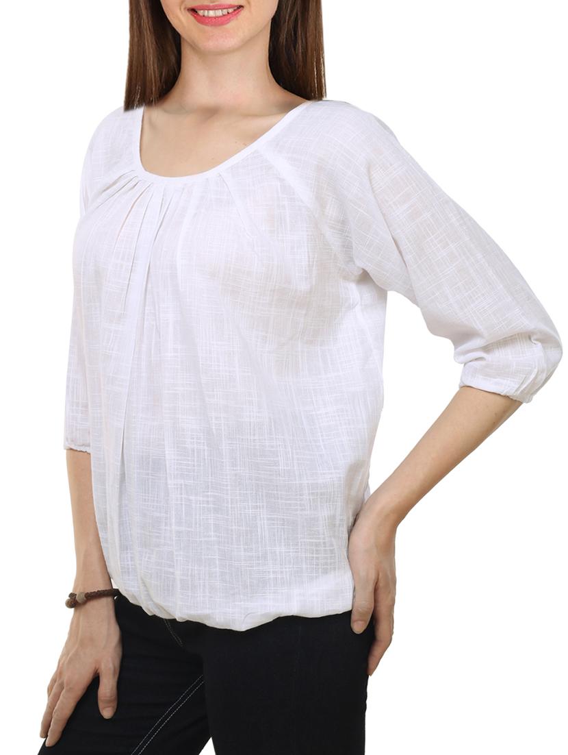 white cotton blouson top - 14546505 - Zoom Image - 2