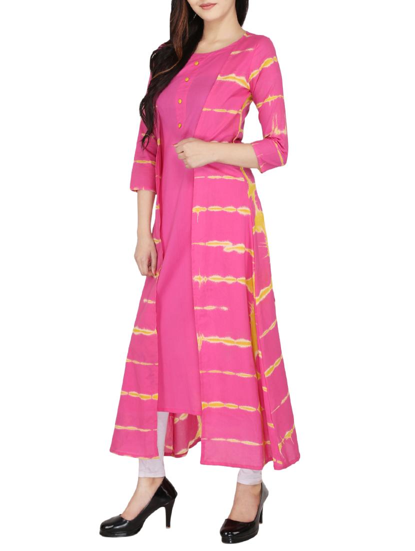 pink cotton shibori print layered kurta - 14547346 - Zoom Image - 2