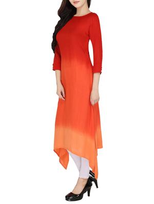 Red rayon asymmetric kurta - 14547349 - Standard Image - 2