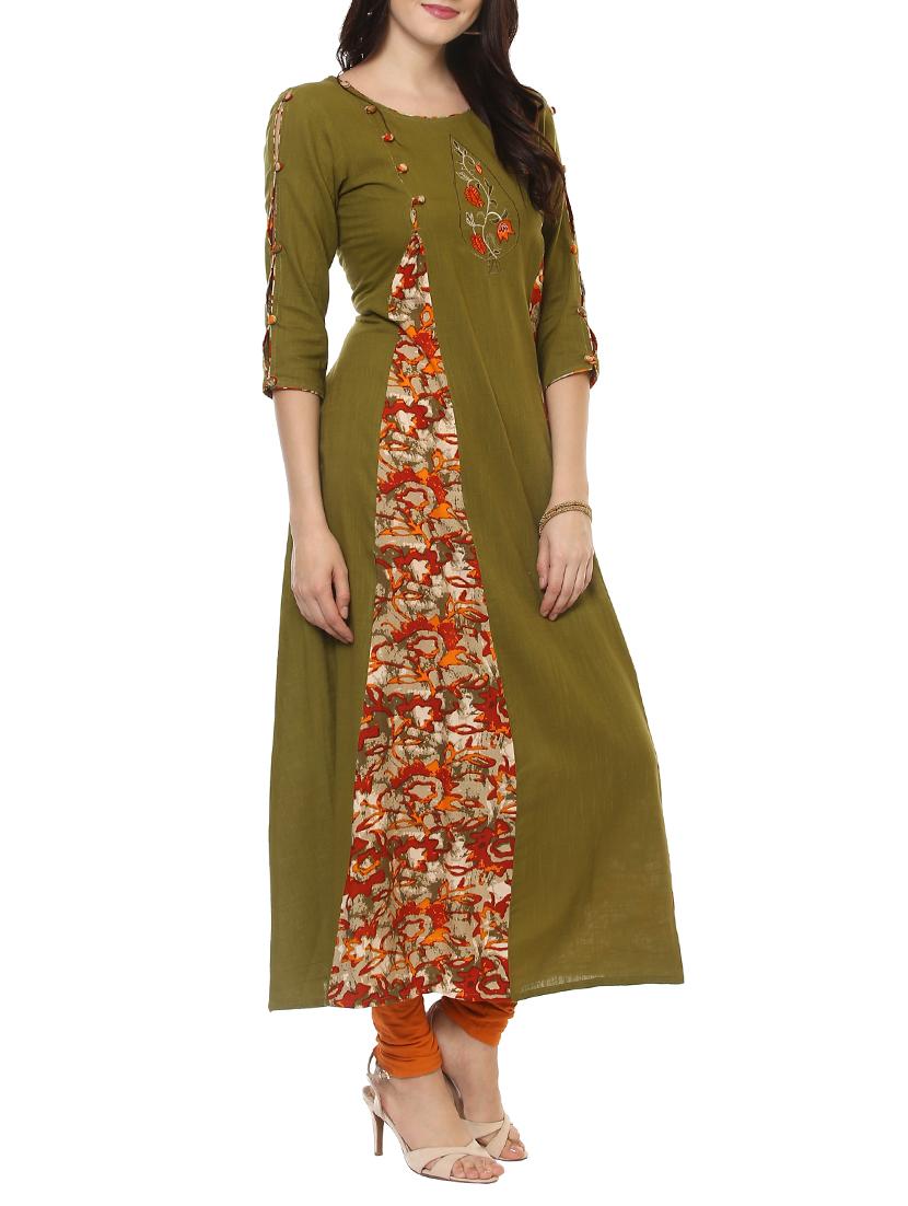 green rayon aline kurta - 14547628 - Zoom Image - 2