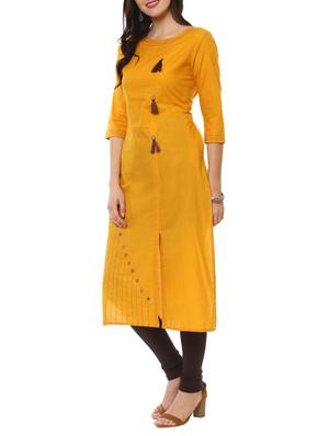 mustard cotton straight kurta - 14547659 - Standard Image - 2