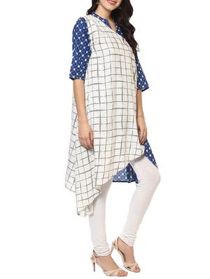 white & blue cotton layered kurta - 14547669 - Standard Image - 2