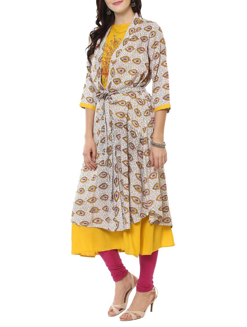 beige cotton layered kurta - 14547699 - Zoom Image - 2