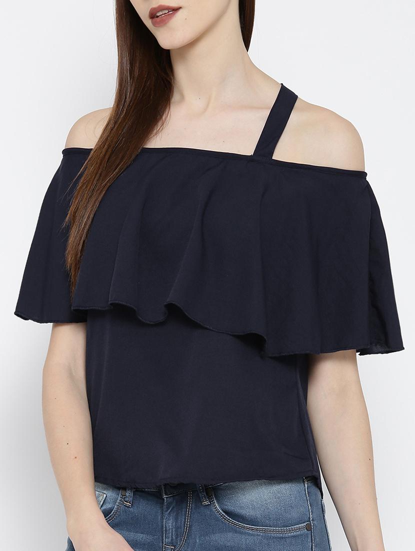 cold shoulder ruffle overlay top - 14547751 - Zoom Image - 2