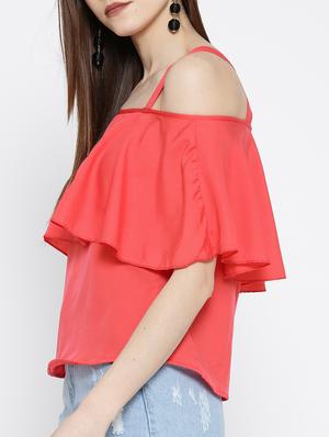 cold shoulder ruffled overlay top - 14547756 - Standard Image - 2