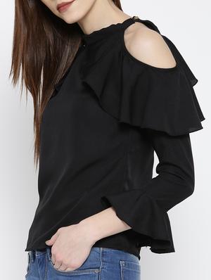 solid black ruffled top - 14547762 - Standard Image - 2