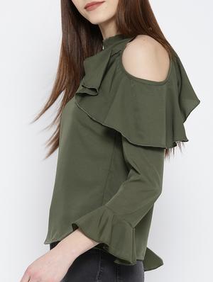 olive ruffled top - 14547764 - Standard Image - 2