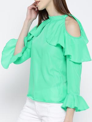 green ruffled top - 14547765 - Standard Image - 2