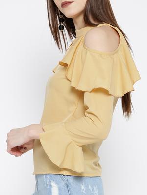 cold shoulder bell sleeved ruffled top - 14547766 - Standard Image - 2