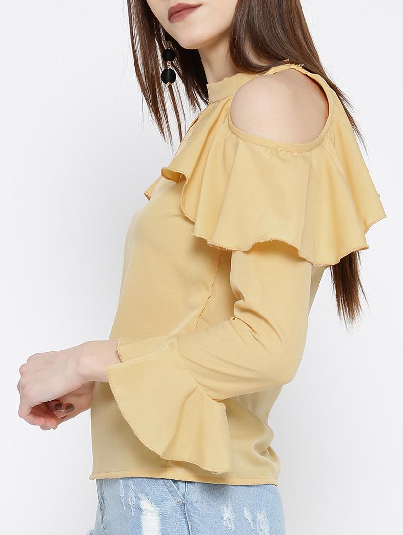 cold shoulder bell sleeved ruffled top - 14547766 - Zoom Image - 2