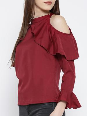 cold shoulder bell sleeved ruffle top - 14547787 - Standard Image - 2