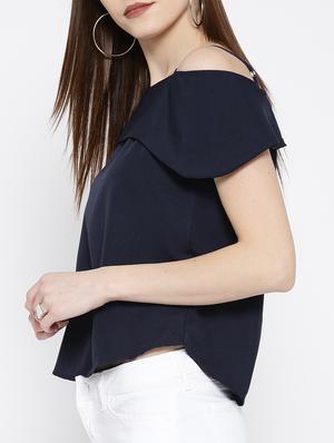 navy blue cold shoulder top - 14547791 - Standard Image - 2