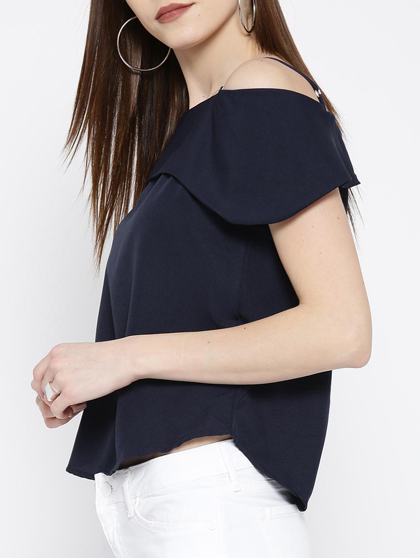 navy blue cold shoulder top - 14547791 - Zoom Image - 2