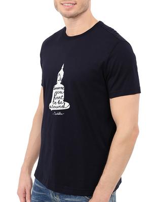 navy blue cotton chest print tshirt - 14547872 - Standard Image - 2