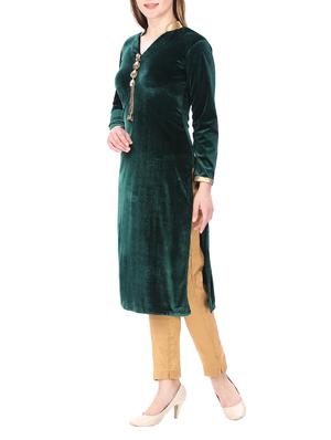 green velvet woolen kurta - 14549304 - Standard Image - 2