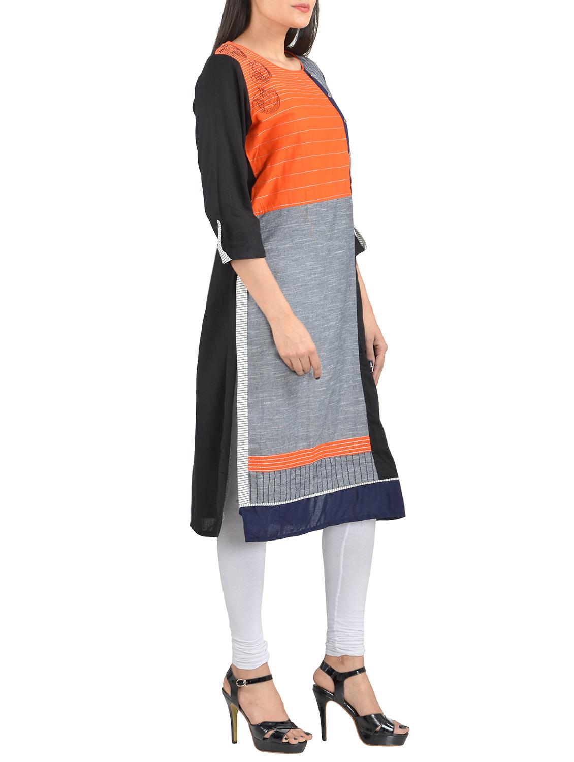 multicolour cotton straight kurta - 14550881 - Zoom Image - 2