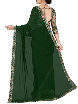 bottle green bordered saree with blouse - 14551262 - Standard Image - 2