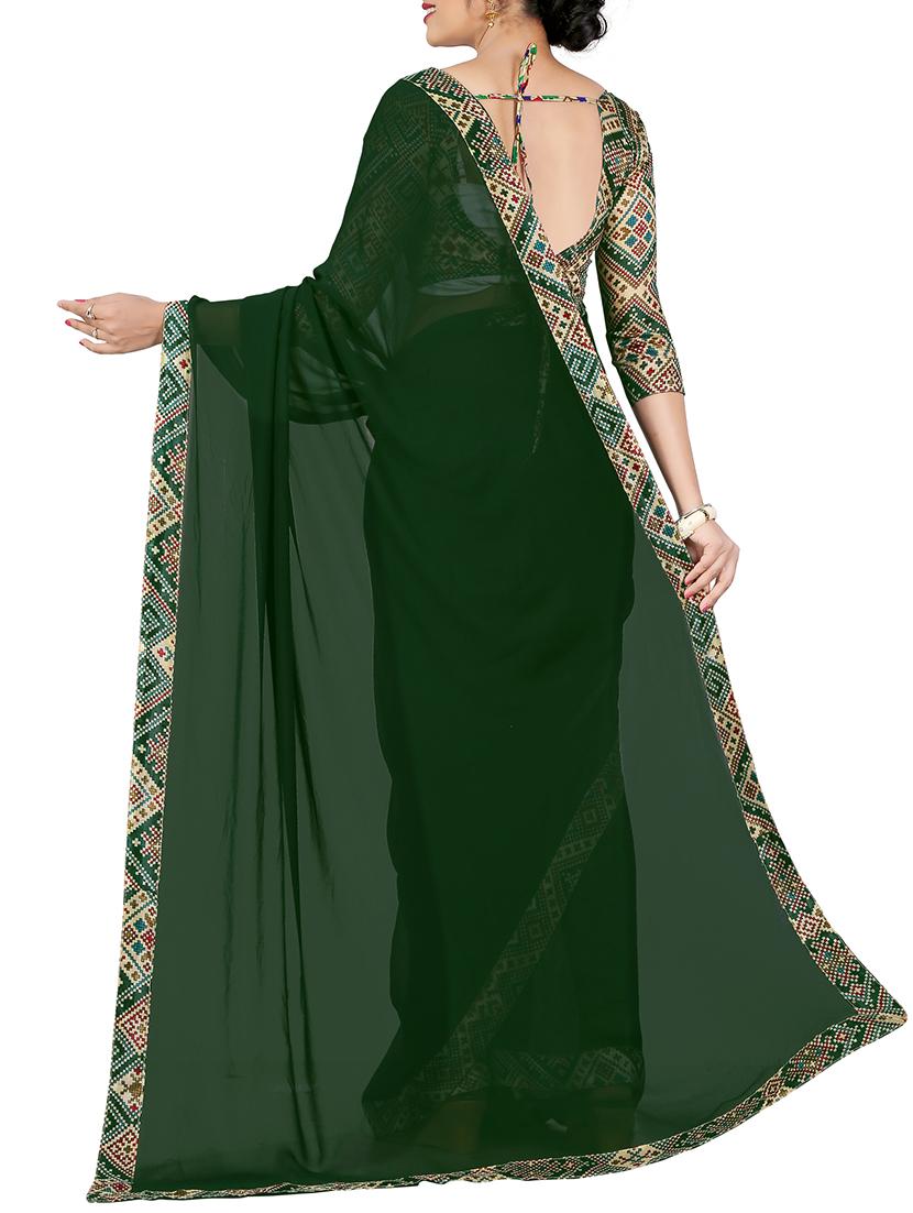 bottle green bordered saree with blouse - 14551262 - Zoom Image - 2