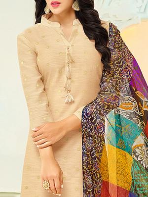 beige chanderi cotton unstitched dress material - 14552807 - Standard Image - 2