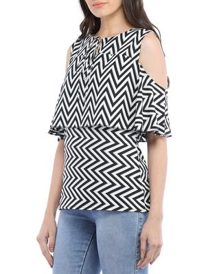 Cold shoulder chevron overlay top - 14554259 - Standard Image - 2