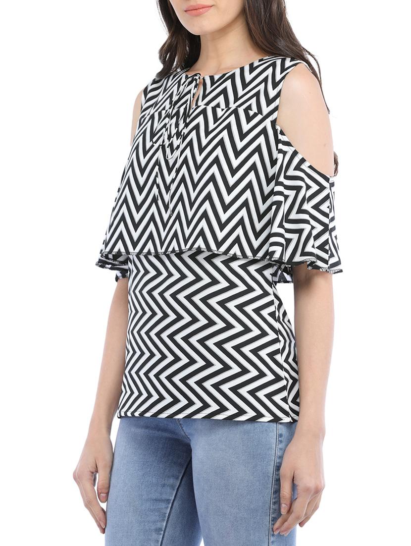 Cold shoulder chevron overlay top - 14554259 - Zoom Image - 2