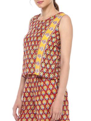 red cotton straight kurti - 14557324 - Standard Image - 2