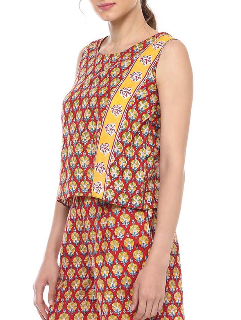 red cotton straight kurti - 14557324 - Zoom Image - 2