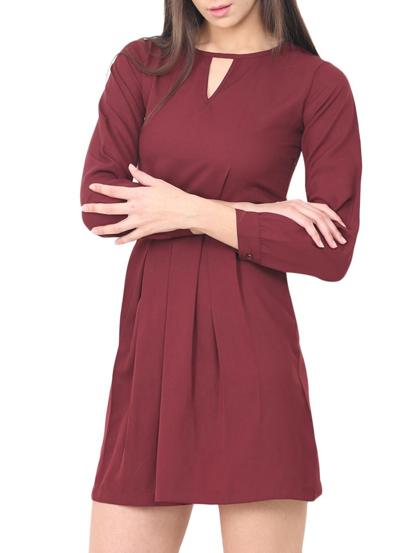keyhole neck pleated a-line dress - 14564686 - Zoom Image - 2