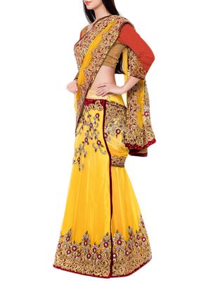 yellow net embroidered lehenga saree with blouse - 14564916 - Standard Image - 2