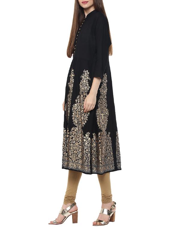 foil print flared kurta - 14566836 - Zoom Image - 2