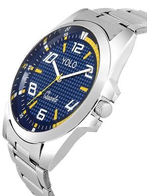 yolo quartz blue dial silver chain men's analog watch=ygc-069 - 14569276 - Standard Image - 2