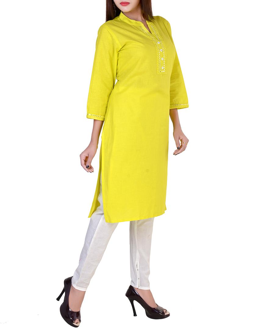 yellow cotton straight solid kurta - 14572085 - Zoom Image - 2