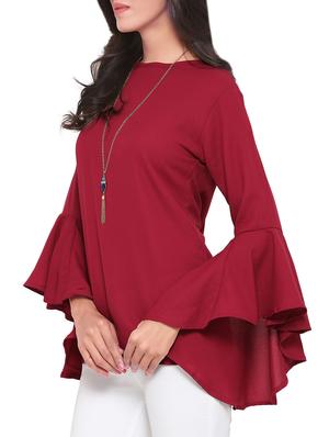bell sleeved key hole back top - 14572475 - Standard Image - 2