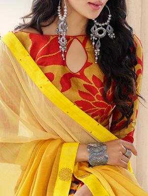 yellow half and half saree with blouse - 14574392 - Standard Image - 2