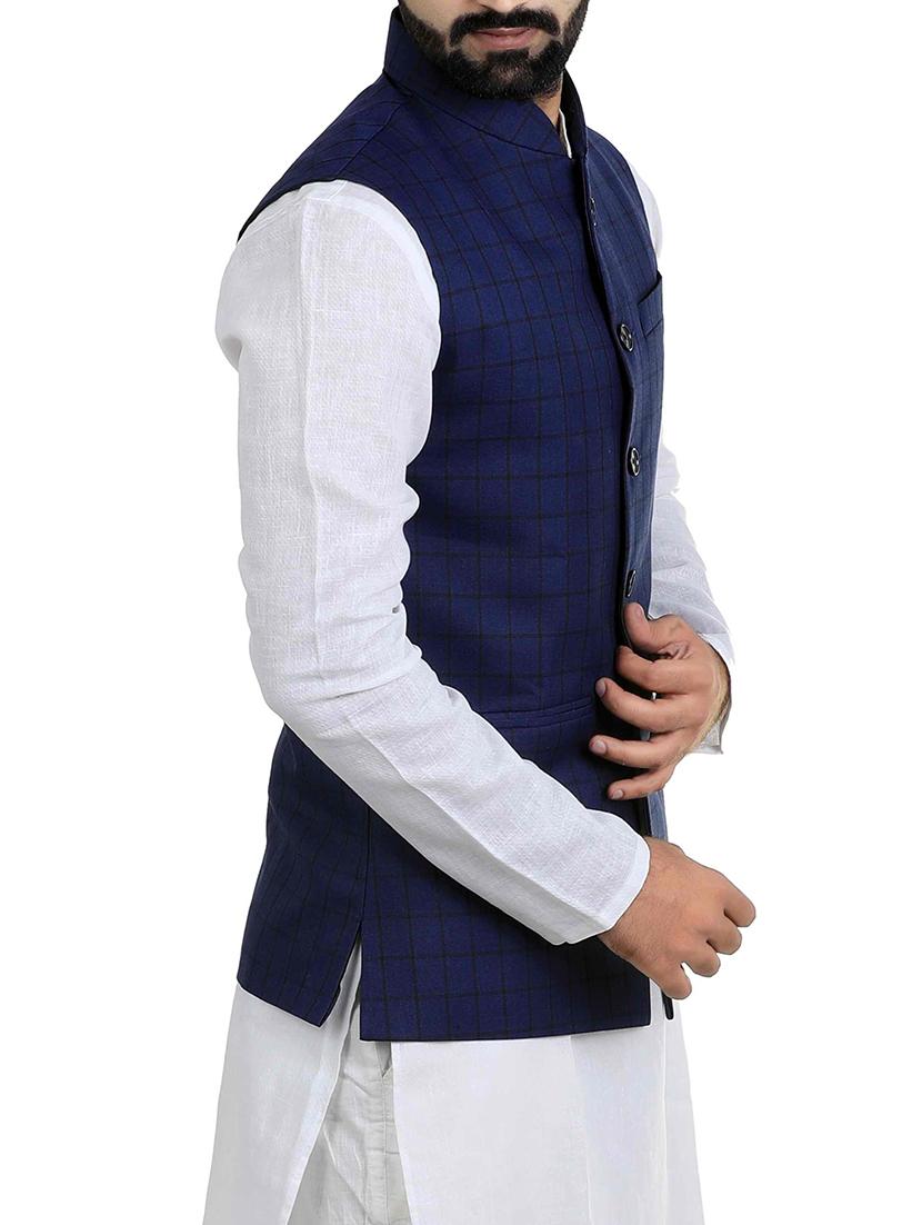 navy blue cotton nehru jacket - 14574568 - Zoom Image - 2