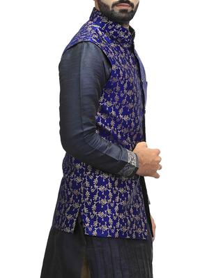 blue silk nehru jacket - 14574579 - Standard Image - 2
