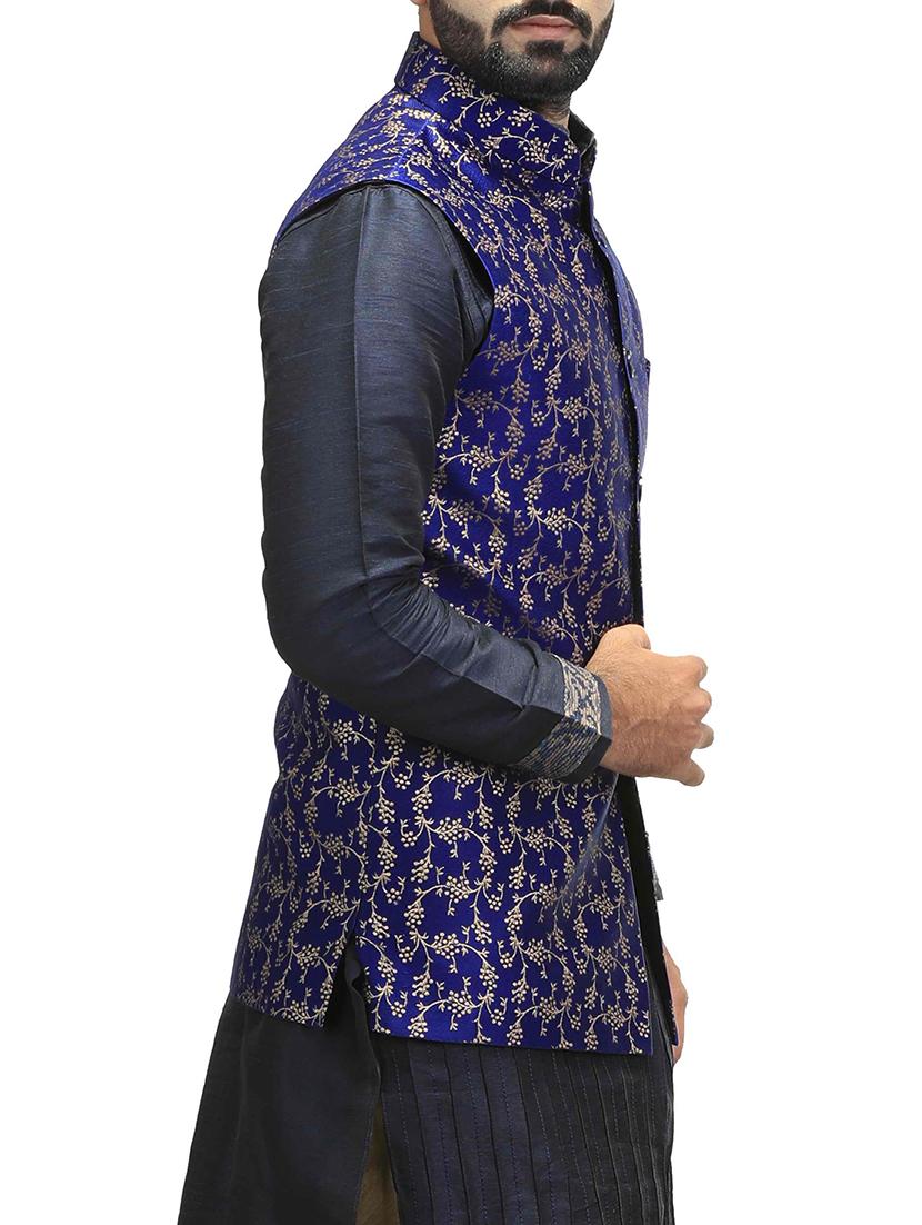 blue silk nehru jacket - 14574579 - Zoom Image - 2