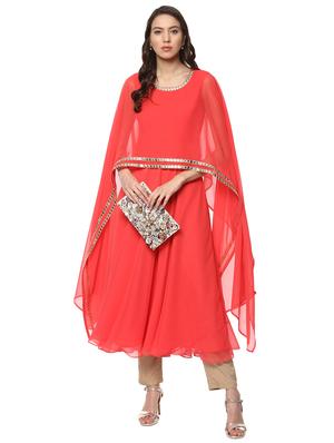 kurta with mirror work cape - 14594561 - Standard Image - 2