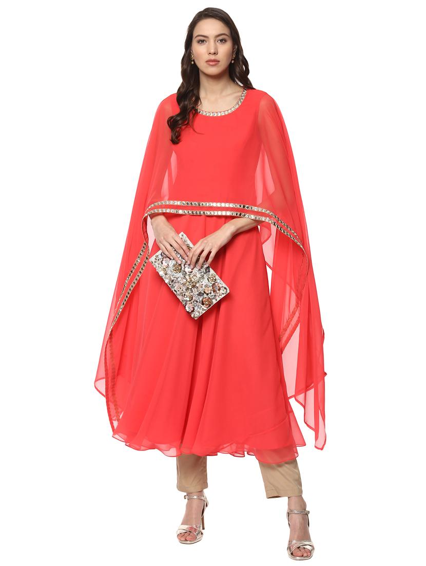 kurta with mirror work cape - 14594561 - Zoom Image - 2