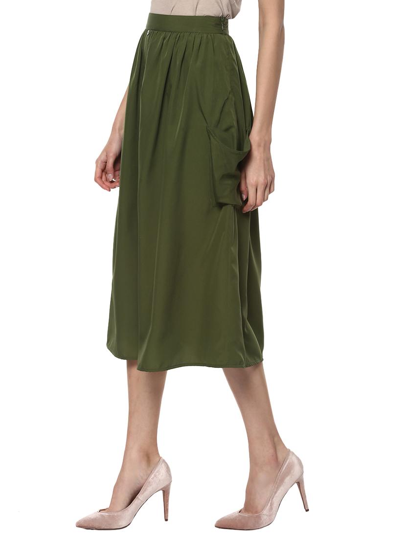 green crepe pleated skirts - 14596121 - Zoom Image - 2