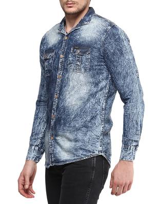 blue denim casual shirt - 14599342 - Standard Image - 2