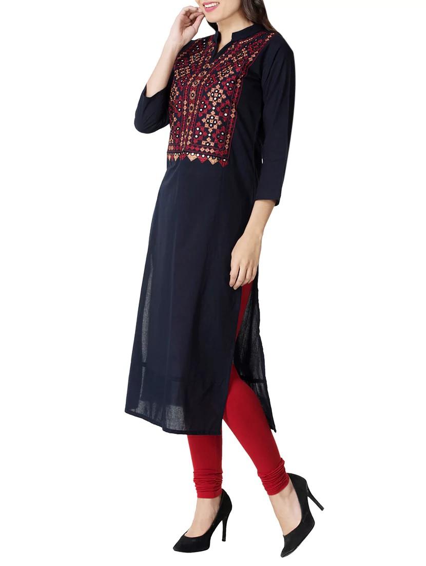 embroidered straight kurta - 14600358 - Zoom Image - 2