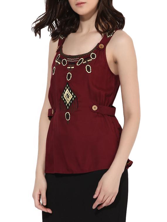 maroon embroidered top - 14601403 - Zoom Image - 2