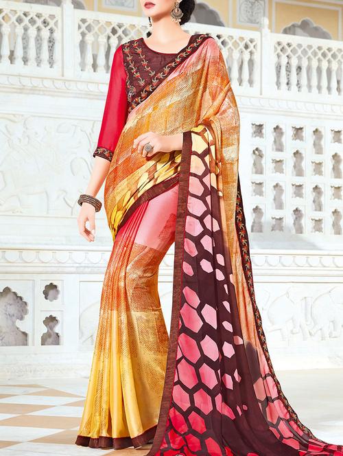 multi colored georgette printed saree with blouse - 14602076 - Very Small Image - 1