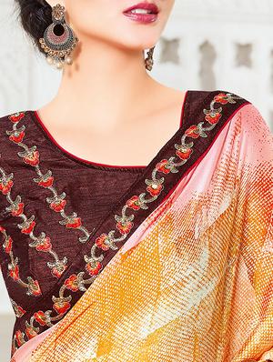 multi colored georgette printed saree with blouse - 14602076 - Standard Image - 2