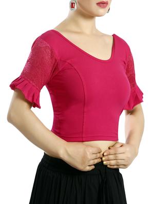 Fuchsia ruffled sleeved solid blouse - 14602491 - Standard Image - 2