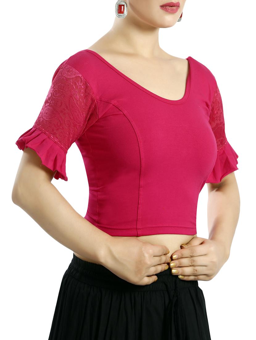 Fuchsia ruffled sleeved solid blouse - 14602491 - Zoom Image - 2