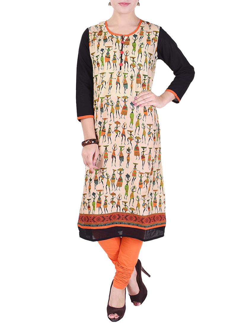 Beige Cotton Straight Kurta - By