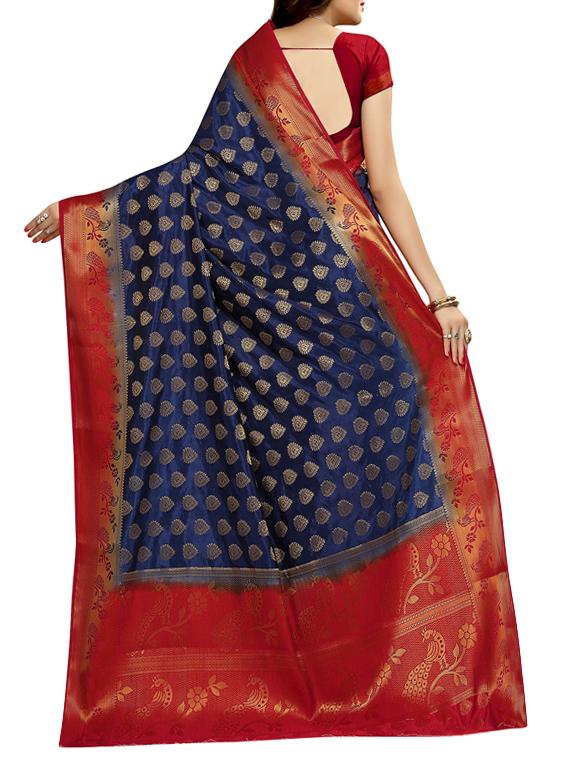 blue silk banarasi saree with blouse - 14603825 - Zoom Image - 2
