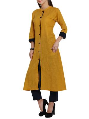 contrast buttoned placket kurta with pant set - 14604402 - Standard Image - 2